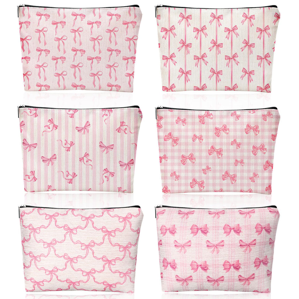 Kacctyen coquette bow makeup bag 6-pack in pink, perfect for keeping cosmetics organized on the go.