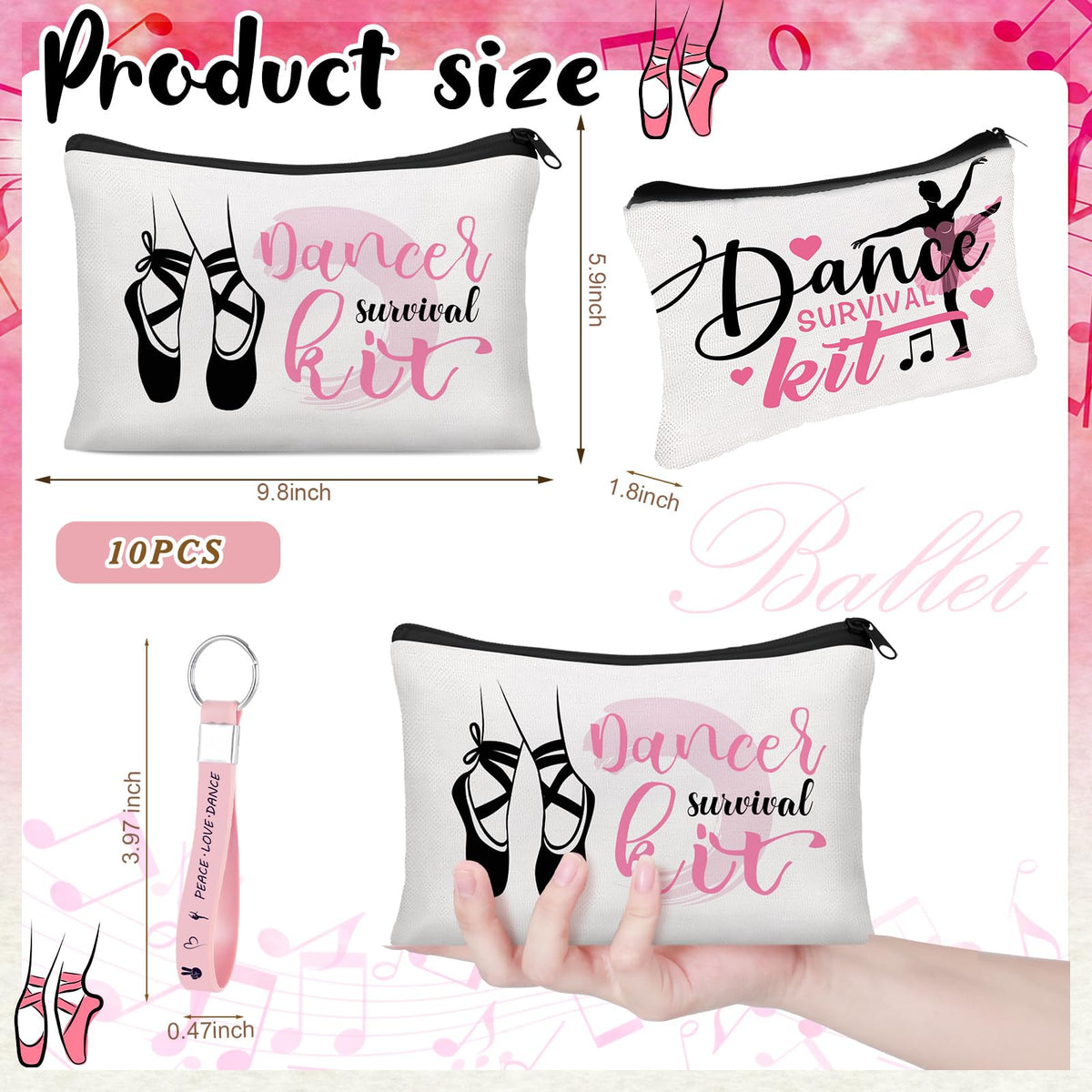 Kacctyen black dance makeup bag featuring durable zipper and easy cleaning.