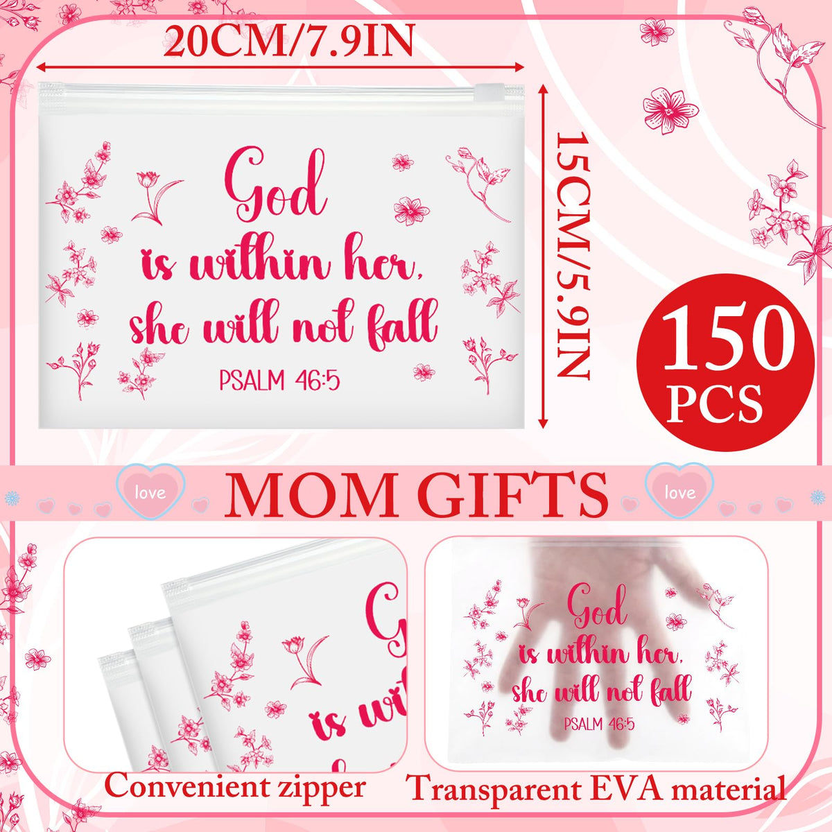 Kacctyen Faith EVA bag pink, durable waterproof pouch keeps cosmetics dry on trips.
