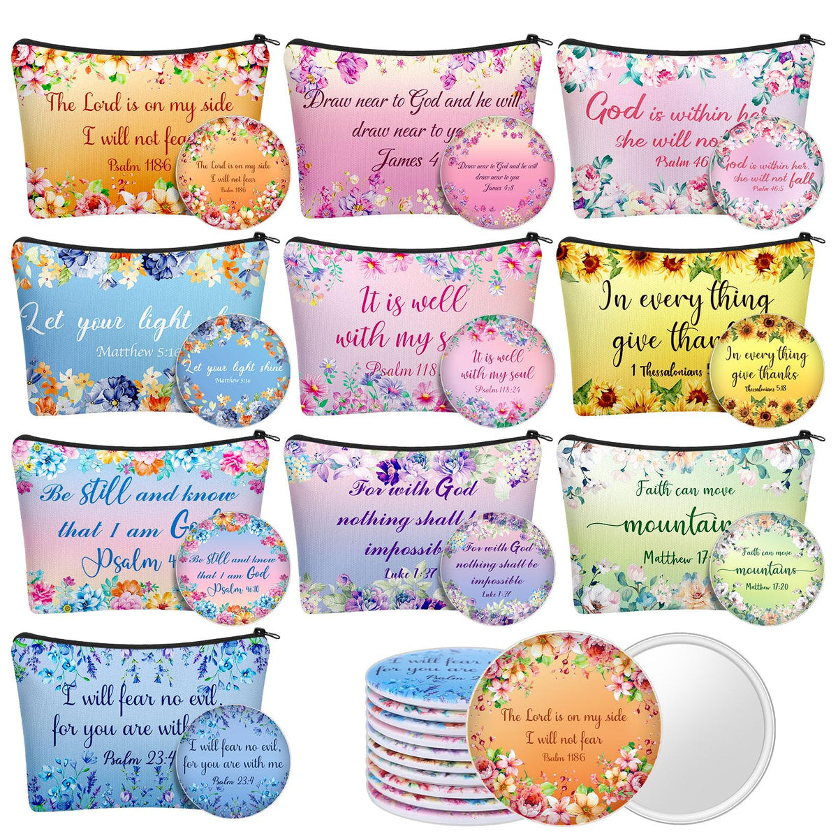Kacctyen floral Bible verse makeup bag for daily cosmetics and organization.