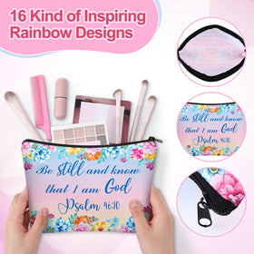 Kacctyen floral Bible verse makeup bag with compact mirrors for quick touch-ups.