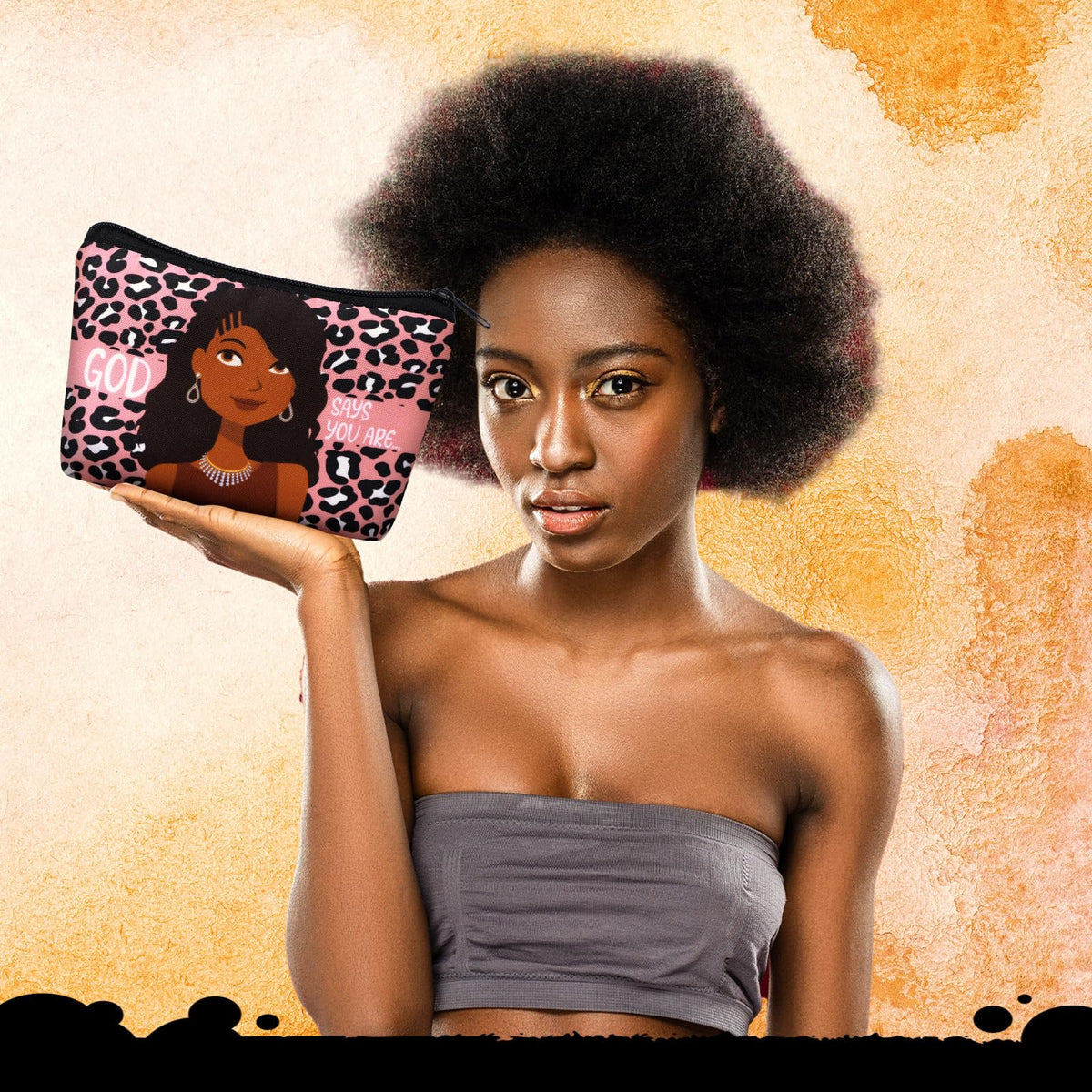Kacctyen makeup bag with inspirational pattern, stylish daily companion