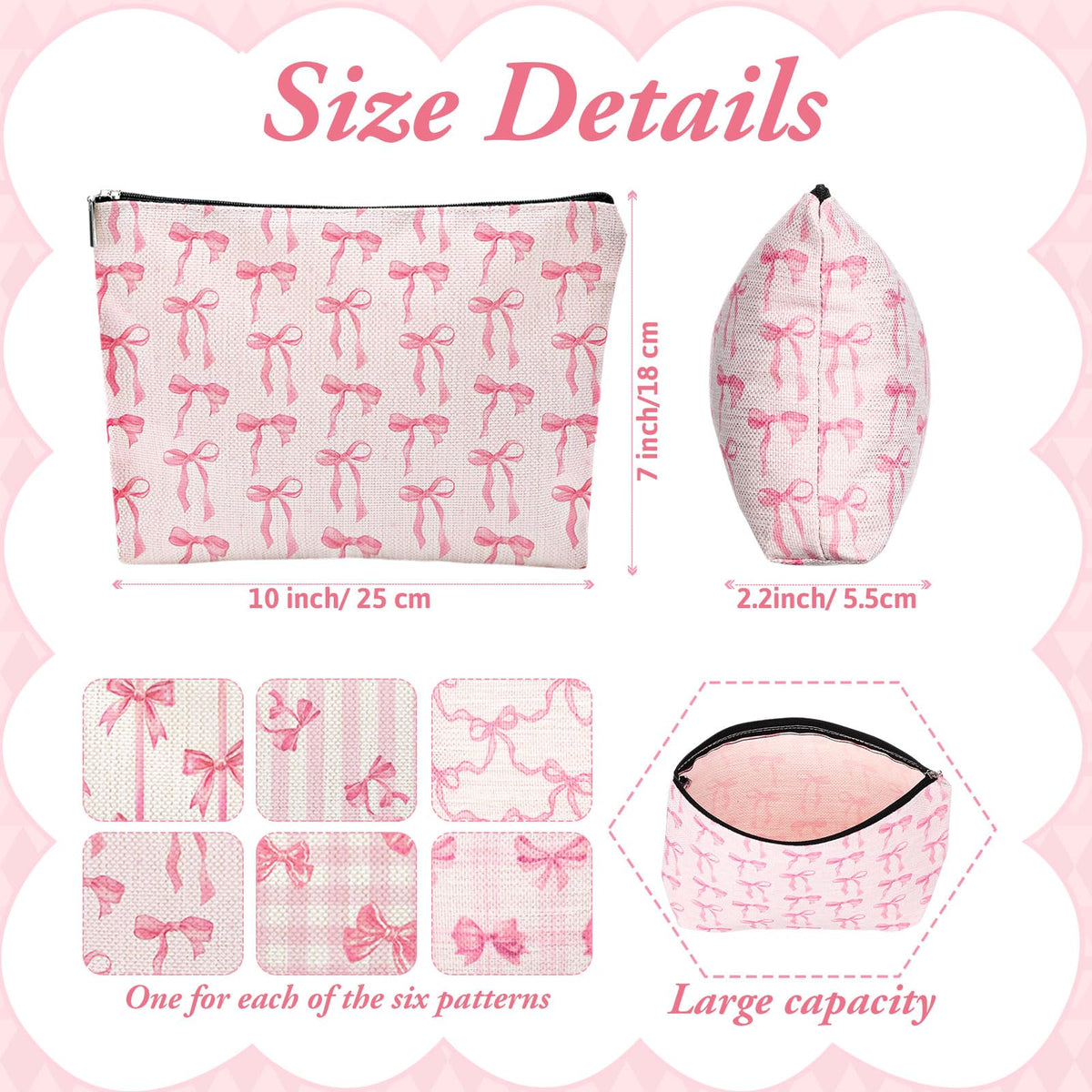 Kacctyen pink coquette cosmetic pouch with zipper, great for travel and compact storage.