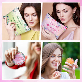 Kacctyen compact mirror set complements makeup bags for portable grooming.