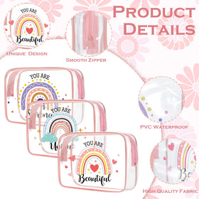 Kacctyen rainbow clear makeup bag PVC material keeps contents visible and organized.