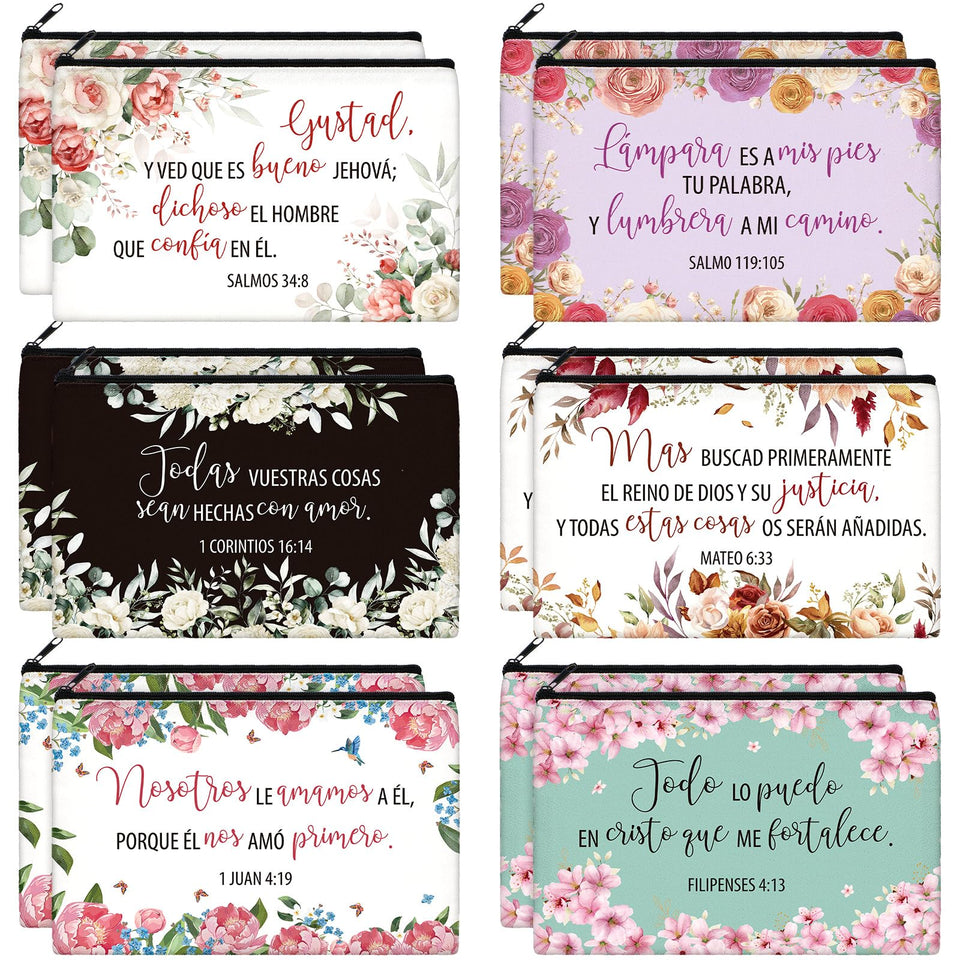 Kacctyen Spanish Bible cosmetic bag with floral design for daily makeup organization