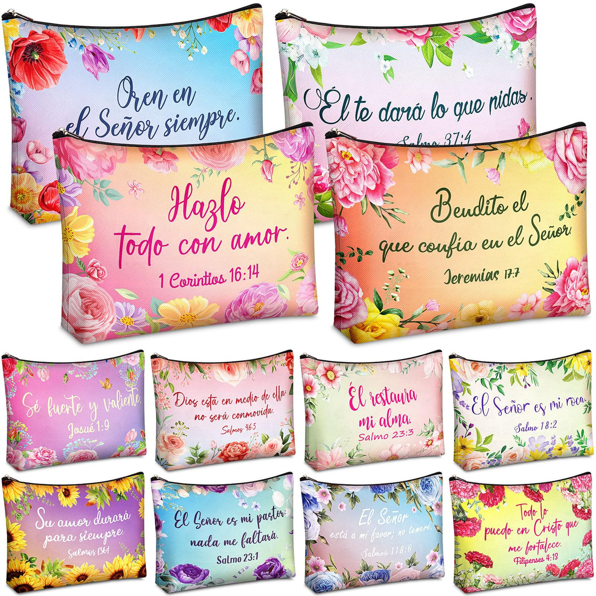 Kacctyen Spanish Christian cosmetic bag with floral Bible text design for daily organization