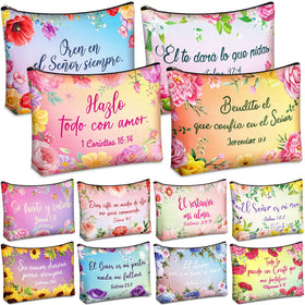 Kacctyen Spanish Christian cosmetic bag with floral Bible text design for daily organization