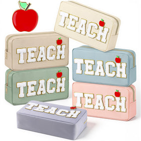 Kacctyen teach bag with chenille TEACH letters designed as a stylish classroom organizer.