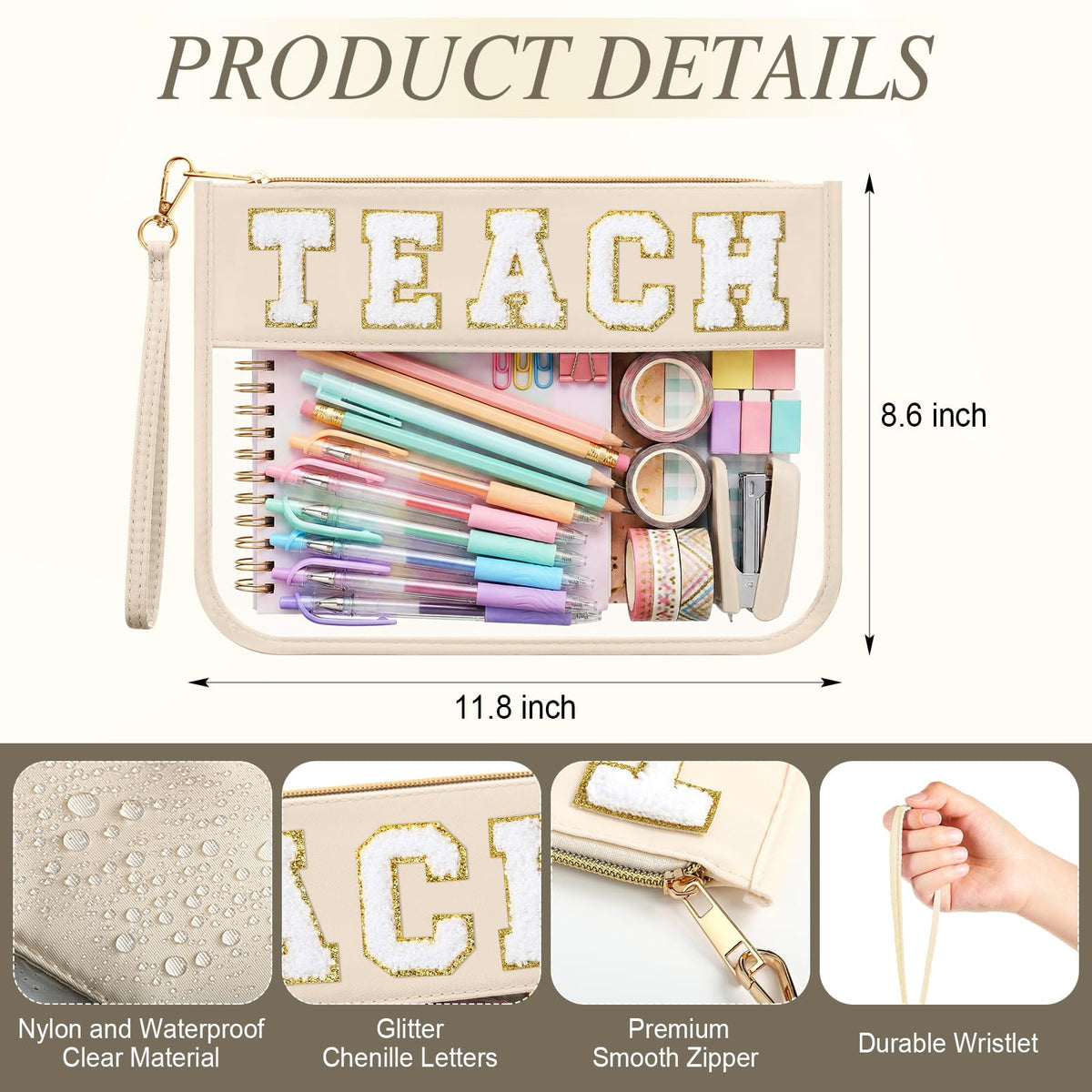 Kacctyen transparent toiletry pouch with zipper for secure travel access.