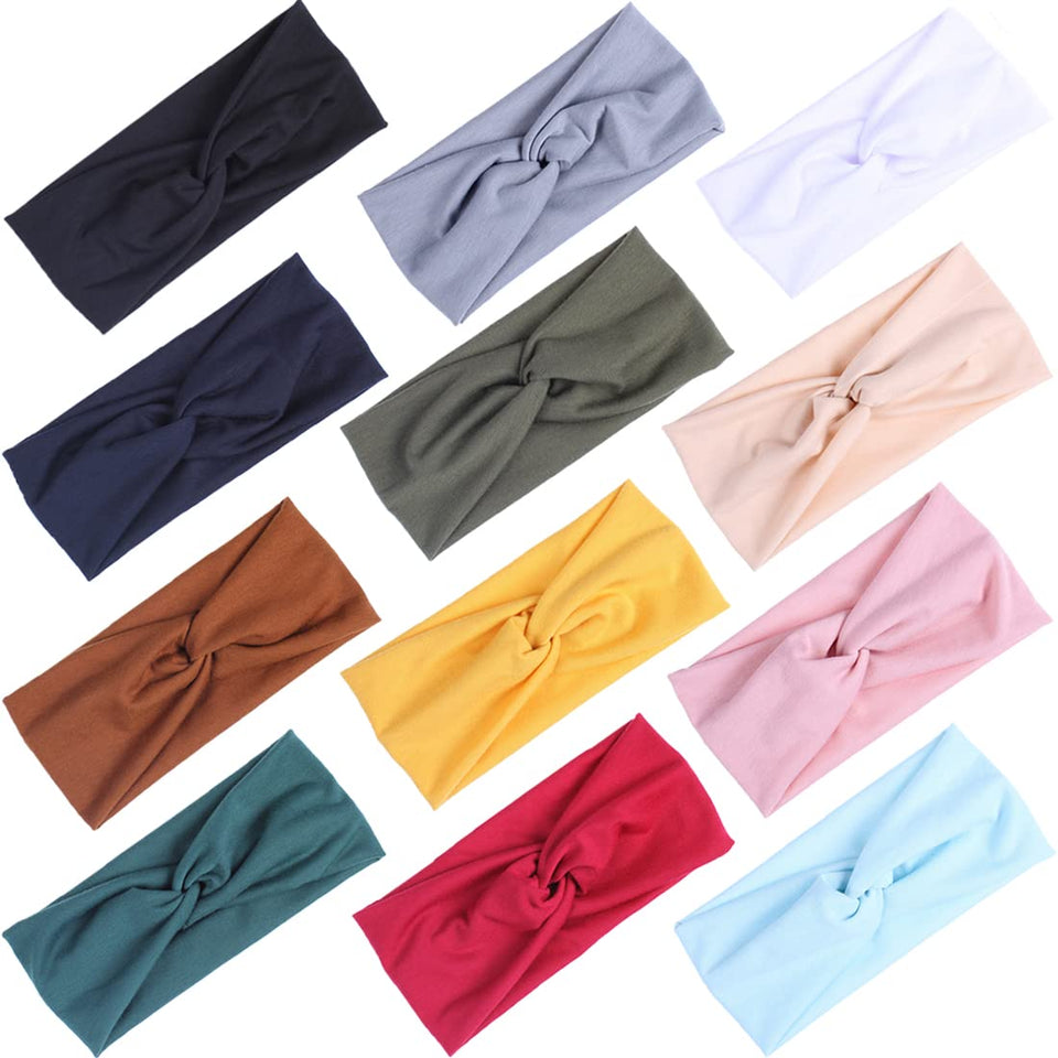 Kachanaa 12-pack headbands laid flat showing elastic-wide fit for secure all-day wear.