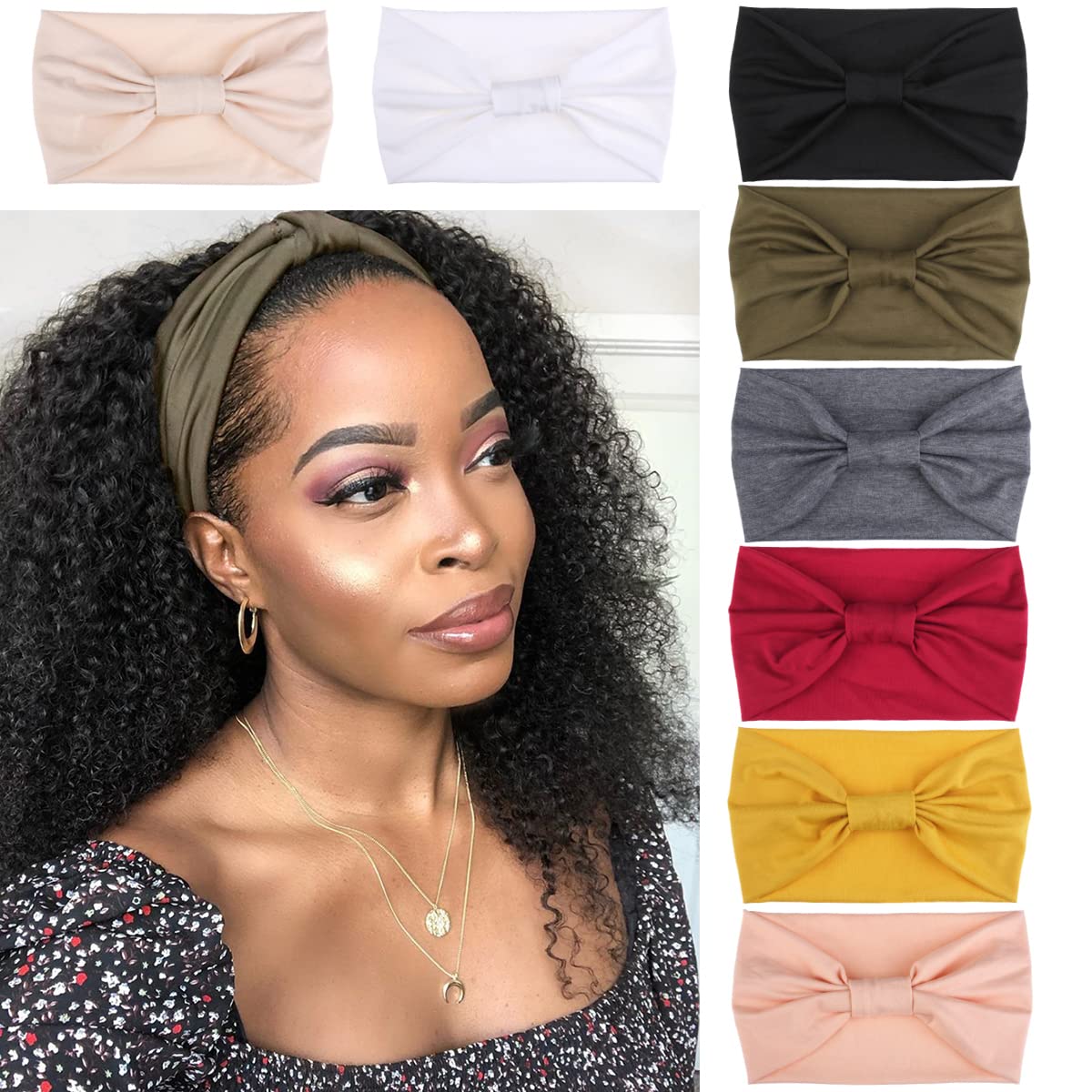 Kachanaa 8-pack wide headbands with varied prints for versatile daily looks.