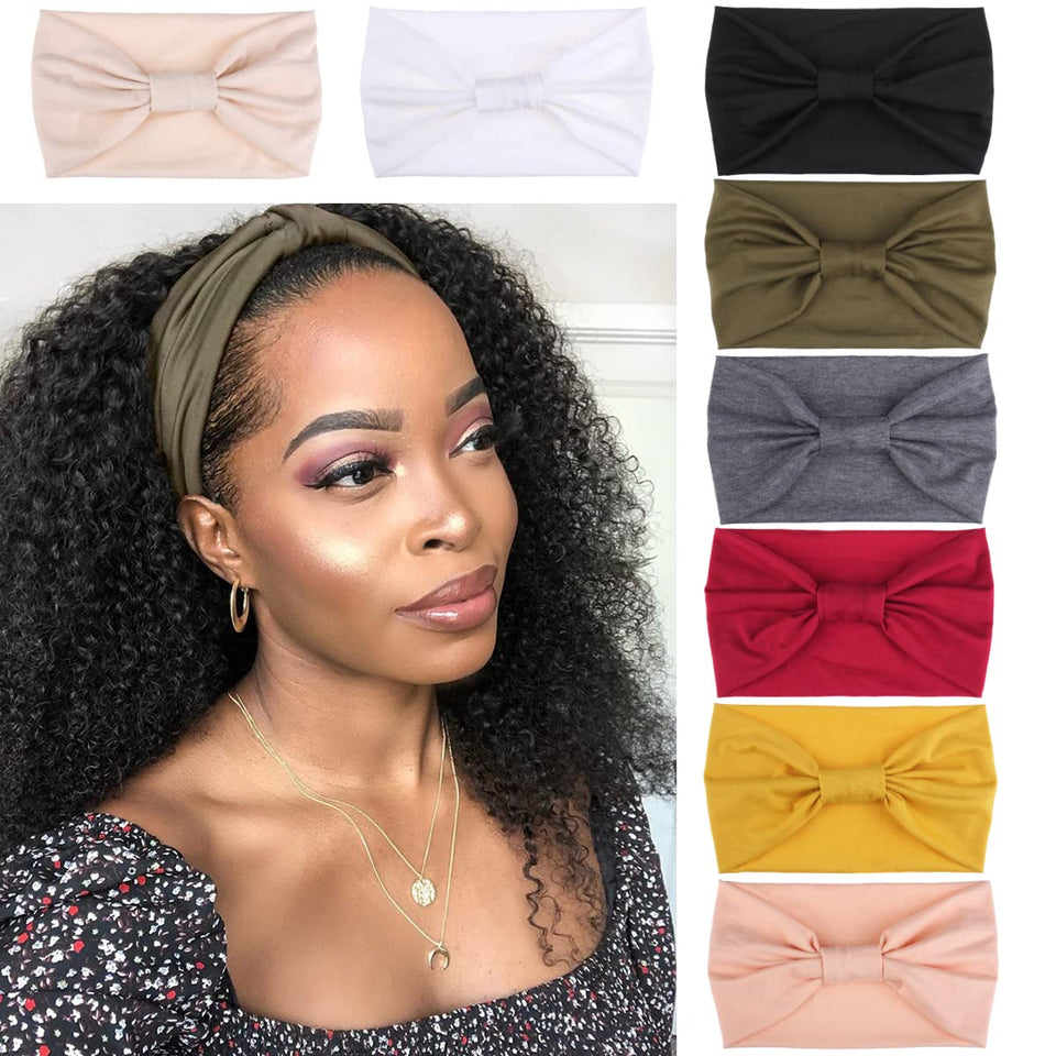Kachanaa 8-pack wide headbands with varied prints for versatile daily looks.