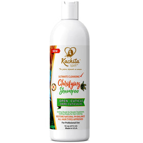 Kachita Spell Clarifying Shampoo bottle shows sulfate-free deep cleansing benefits.
