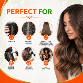 Kachita Spell Clarifying Shampoo clarifies hair for lightweight, refreshed feel.
