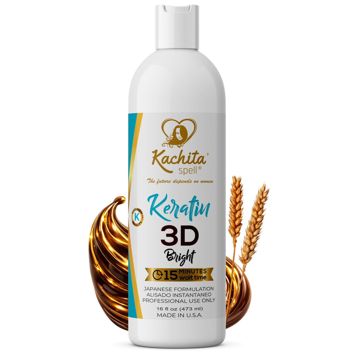 Kachita Spell keratin treatment bottle for salon-grade smoothing and frizz control.