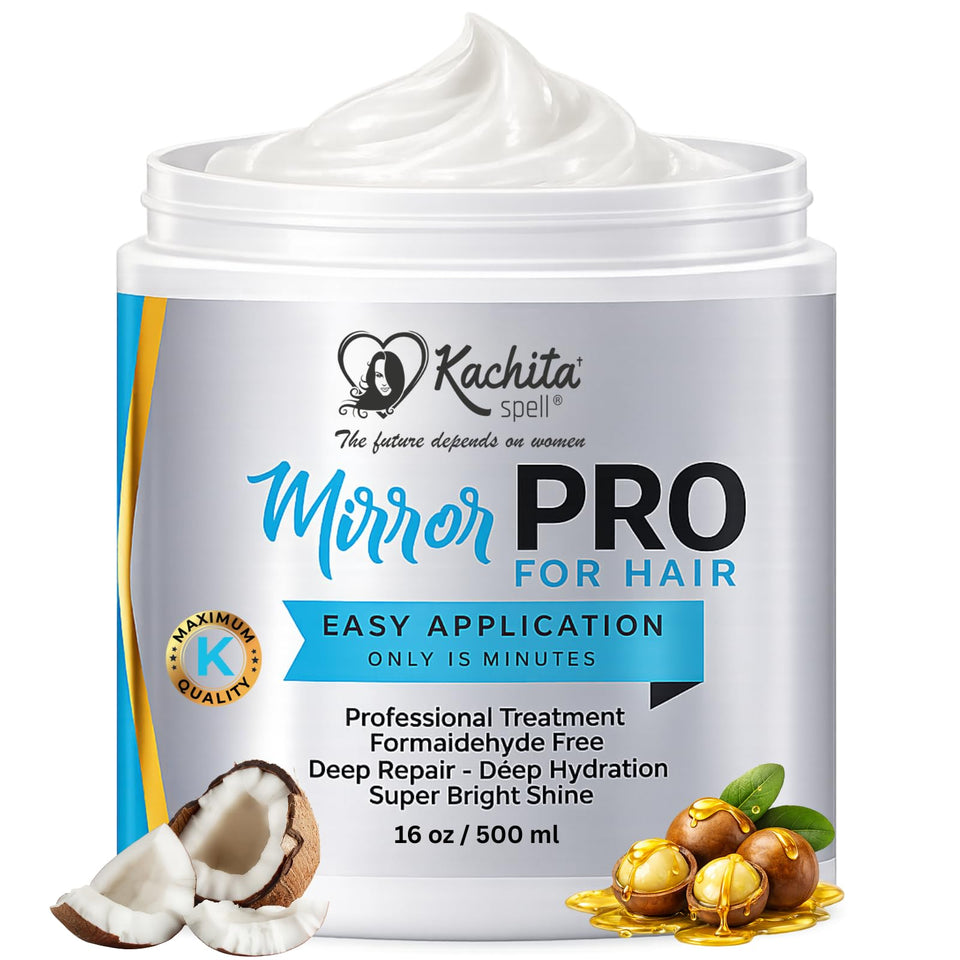 Kachita Spell MirrorPRO Hair Mask bottle pour for quick, hydrating treatment.
