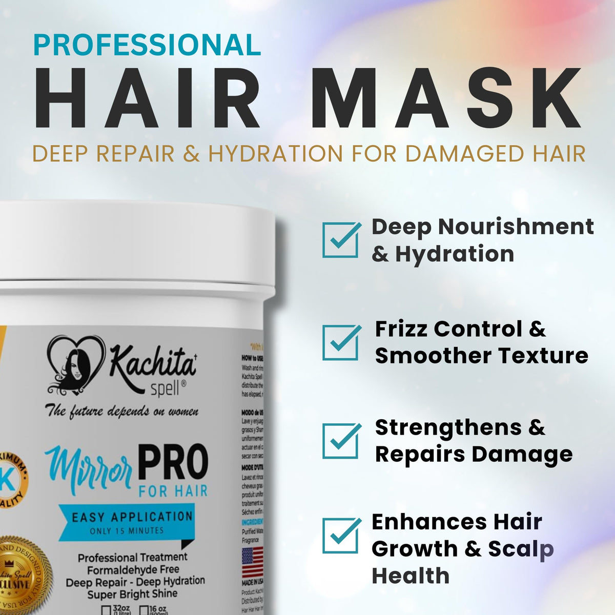 Kachita Spell MirrorPRO Hair Mask jar closeup shows creamy texture and nourishment.