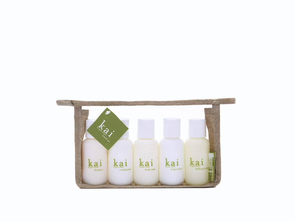 Kai travel body wash, lotion, and bubbles for hotel routines
