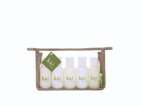 Kai travel body wash, lotion, and bubbles for hotel routines