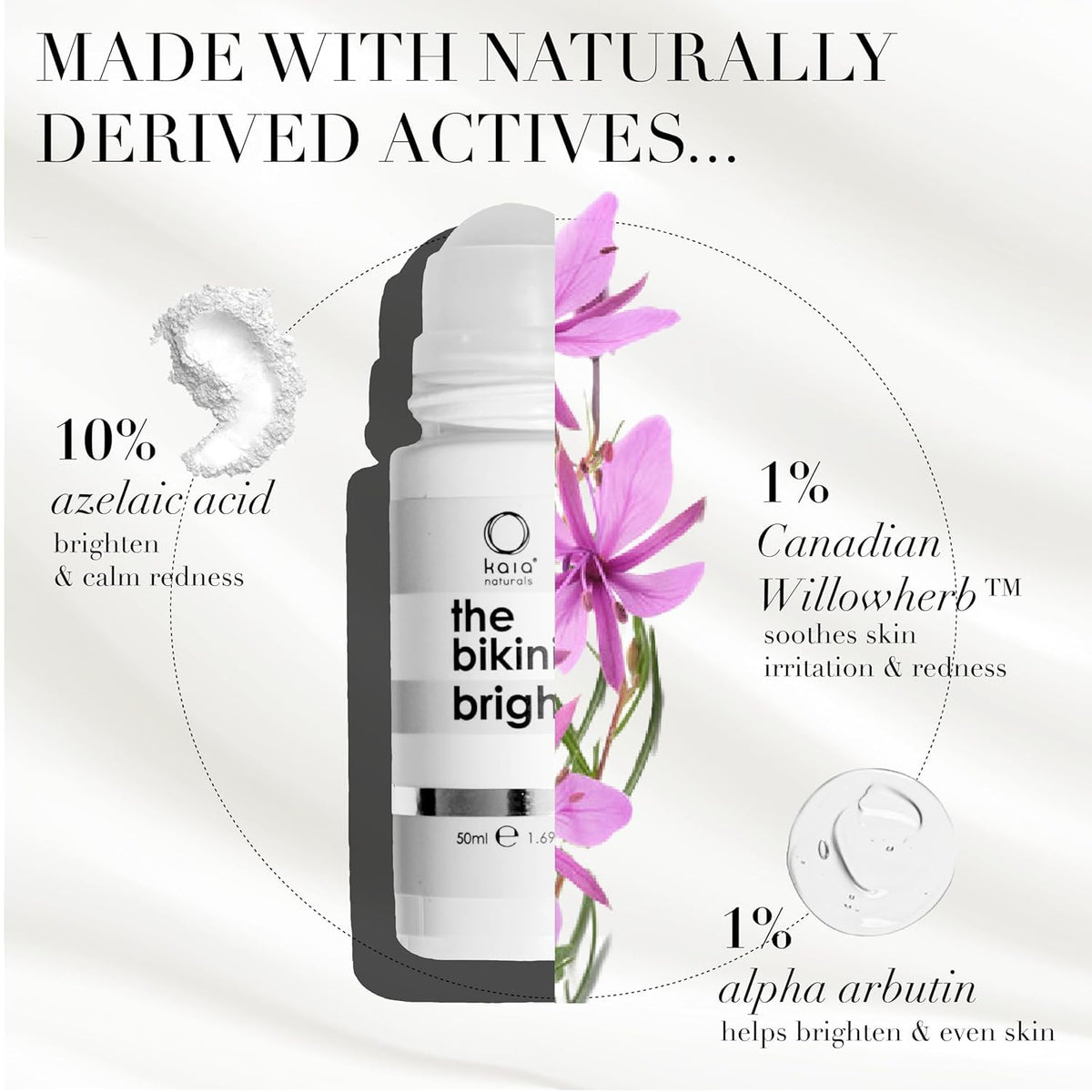 Kaia Naturals Takesumi Bright with alpha arbutin supports even tone in sensitive areas.
