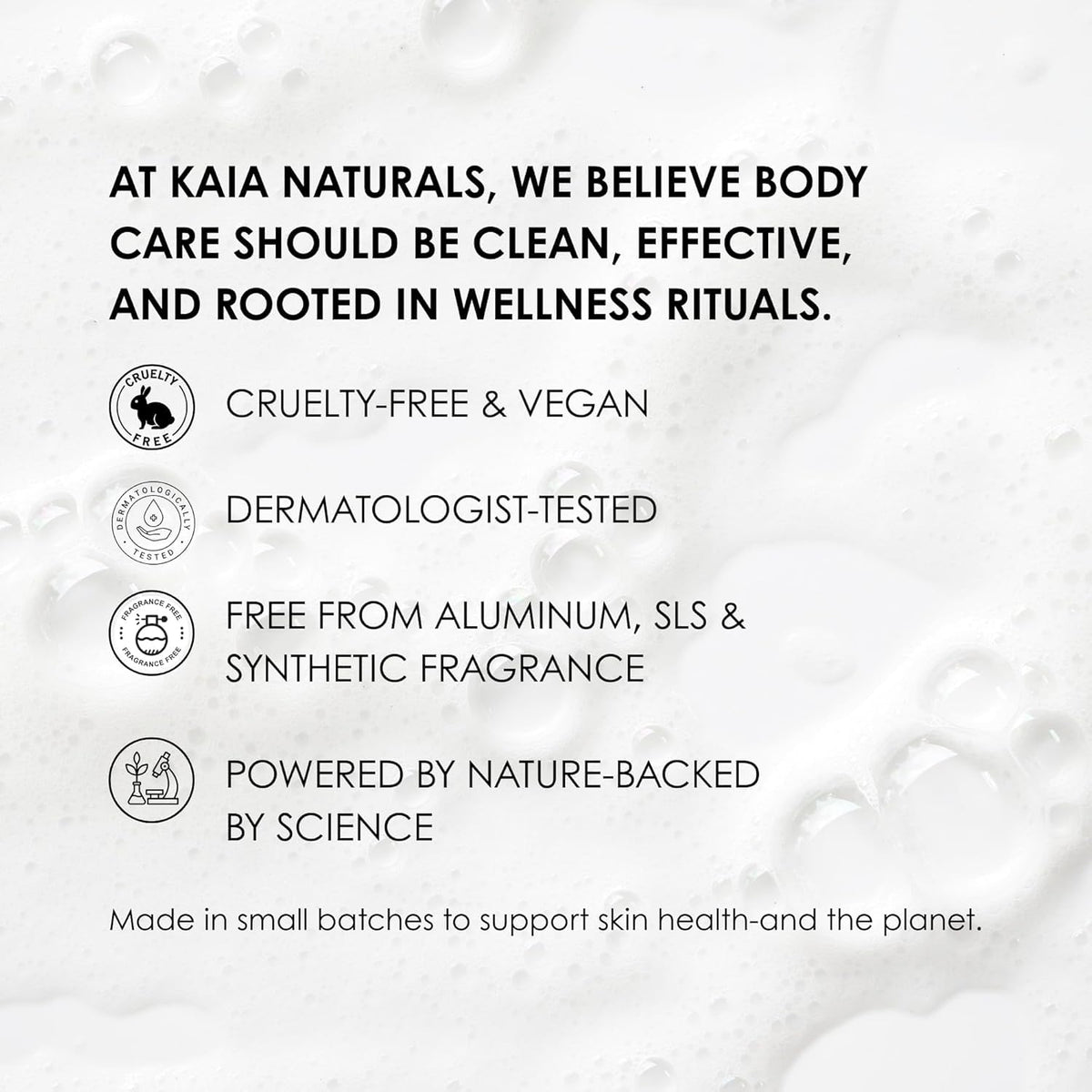 Kaia Naturals Takesumi Bright close-up bottle showing fragrance-free, alcohol-free, dermatologist-tested formula.