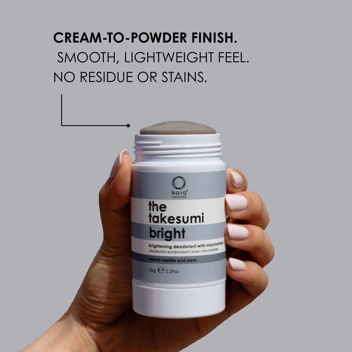 Kaia Naturals Takesumi Bright aluminum-free packaging showcasing clean design.
