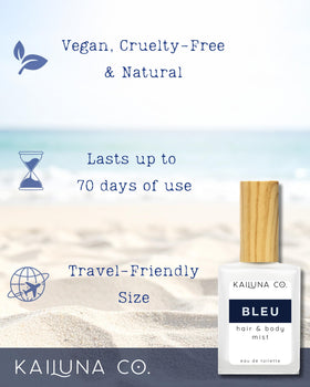 Kailuna Co. Bleu for Men ingredients highlight pure essential oils and plant-based formula.