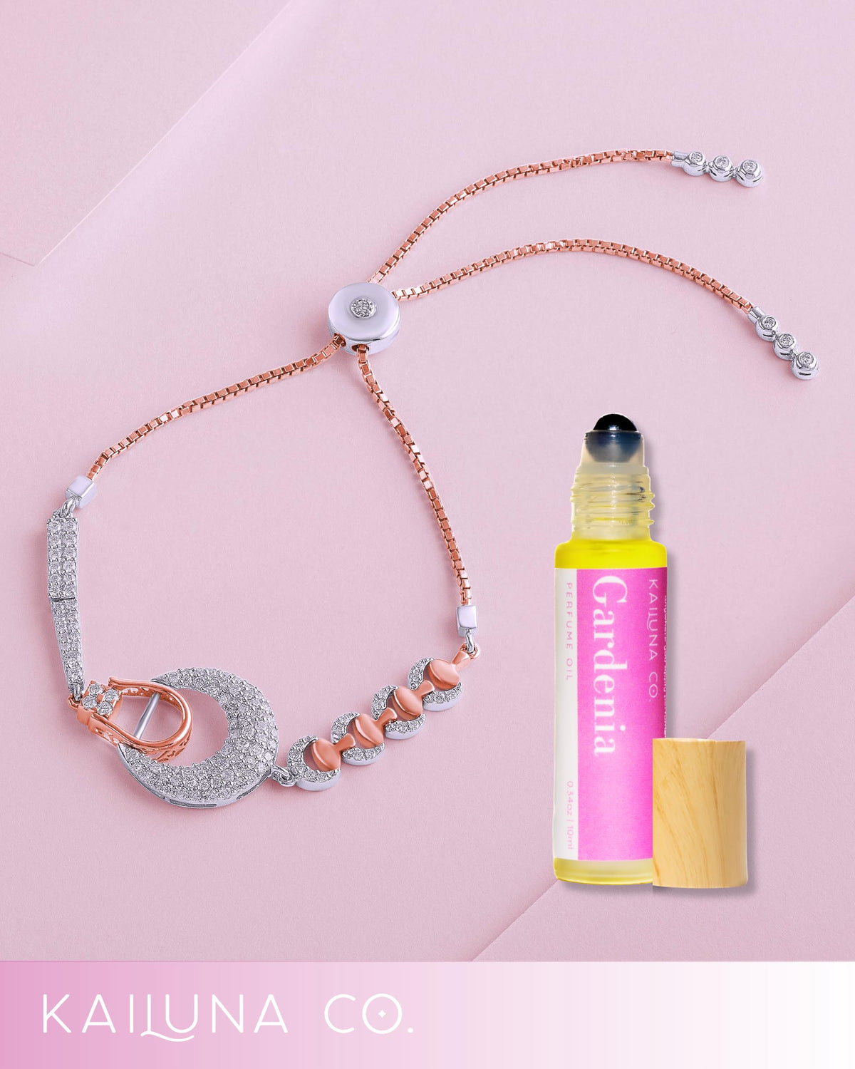 Kailuna Co hand-holding roll-on showcases portable fragrance.