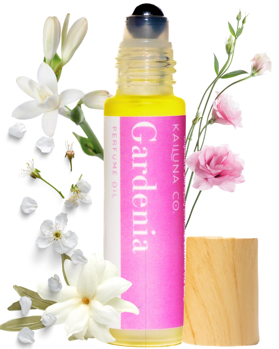 Kailuna Co Gardenia roll-on bottle for portable, on-the-go fragrance.