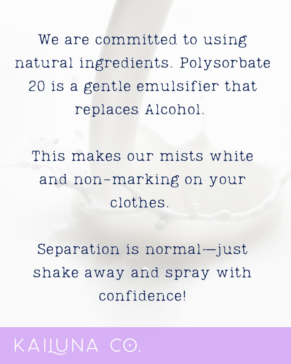 Kailuna Co. mist applied on hair and skin for quick refresh.