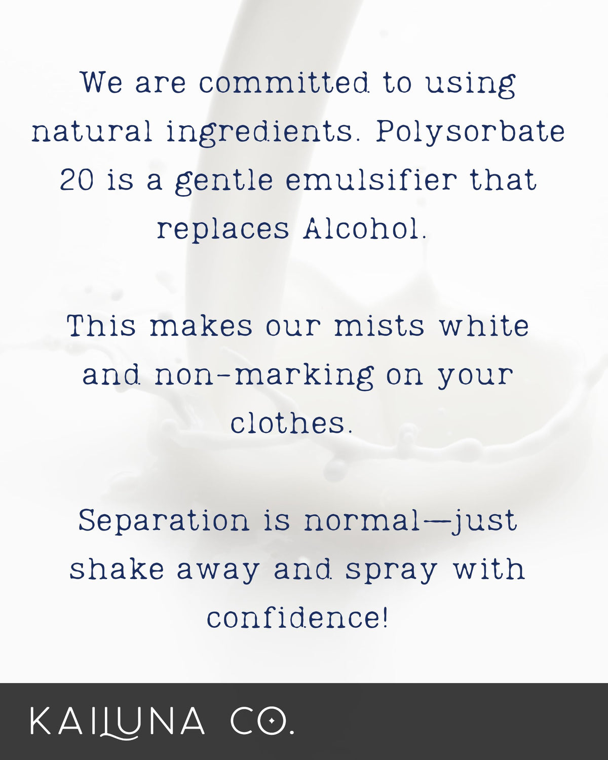 Kailuna Co Santal ingredients label emphasizing pure oils and water base