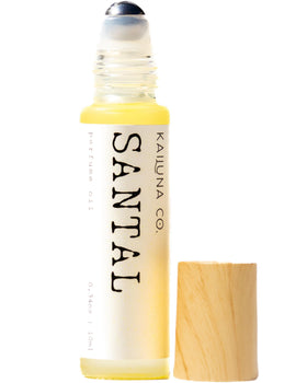 Kailuna Co. Santal roll-on bottle front, compact travel-friendly design for on-the-go scent.