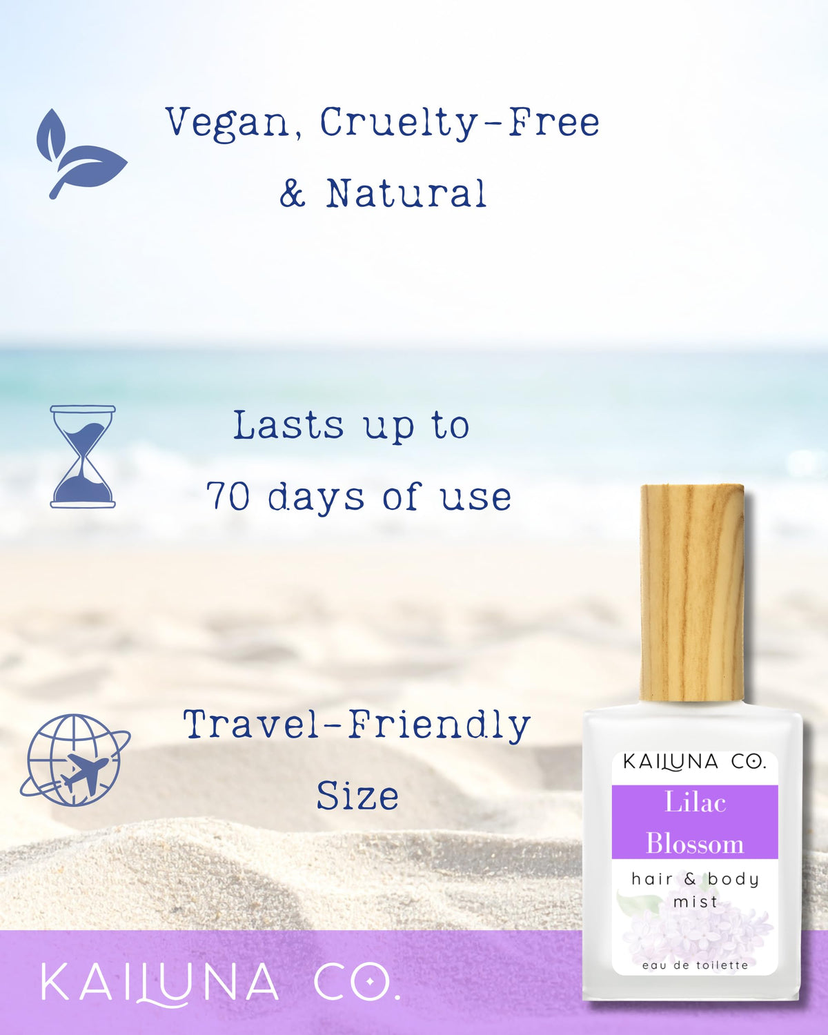 Kailuna Co. Travel-size Lilac Mist ideal for handbags and trips.