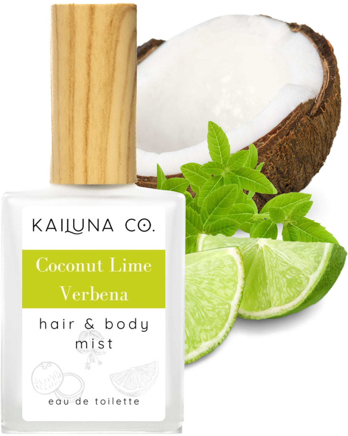 Kailuna Co Coconut Lime Verbena mist bottle for daily hair and skin refreshment.
