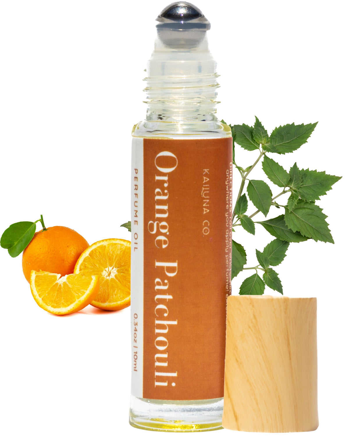 Kailuna Co. Orange Patchouli roll-on bottle-front, ideal for everyday natural fragrance on the go.