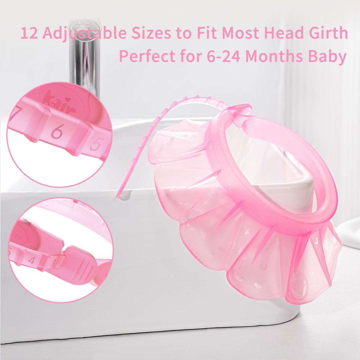 Kair Baby Bath Visor adjustable buckle ensures growing, snug fit