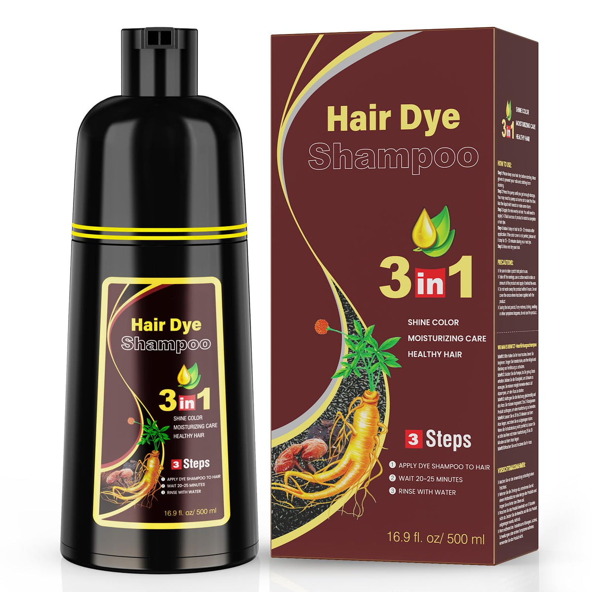 KAISASA Dark Brown Hair Dye Shampoo provides full gray coverage for a natural look.