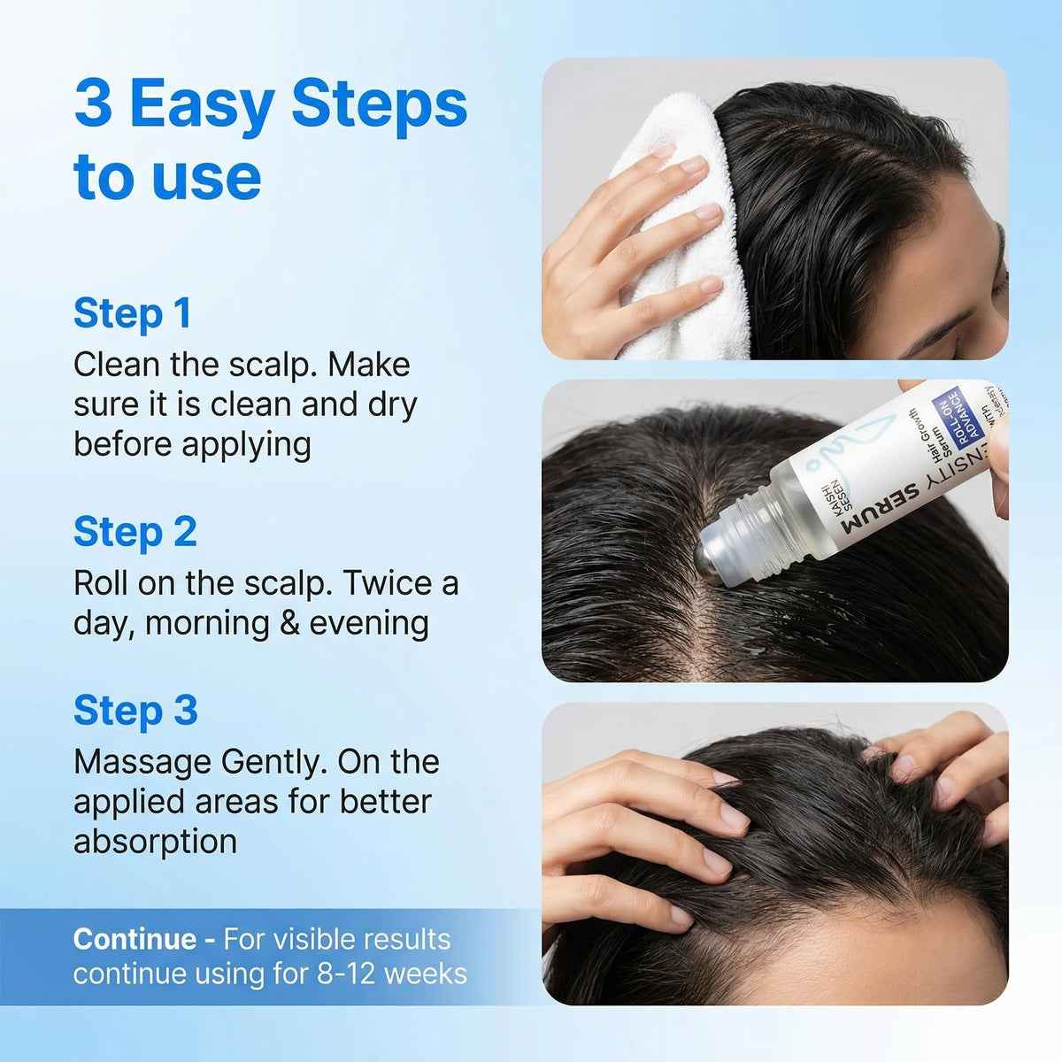KAISHISESEN Hair Growth Serum Roll On bottle highlighting rosemary and redensyl formula