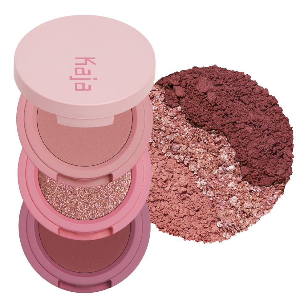 Kaja Beauty Bento Glowing Guava compact with triple eye shades for on-the-go glam.