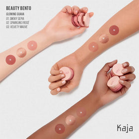 Kaja Beauty Bento Glowing Guava open palette displaying the trio's colors.
