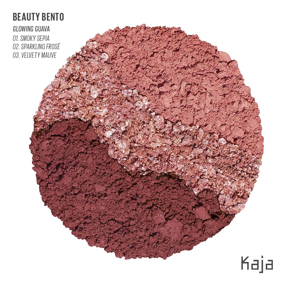 Kaja Beauty Bento Glowing Guava swatches show rich pigment and blendable texture.
