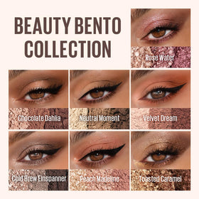 Creamy-powder texture delivers smooth shimmer and matte options for KAJA Bento.