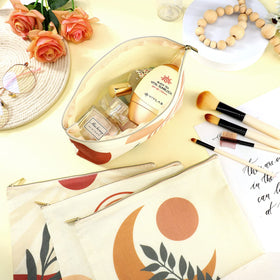 Kajaia boho pouch featuring abstract shapes, perfect for compact storage and style.