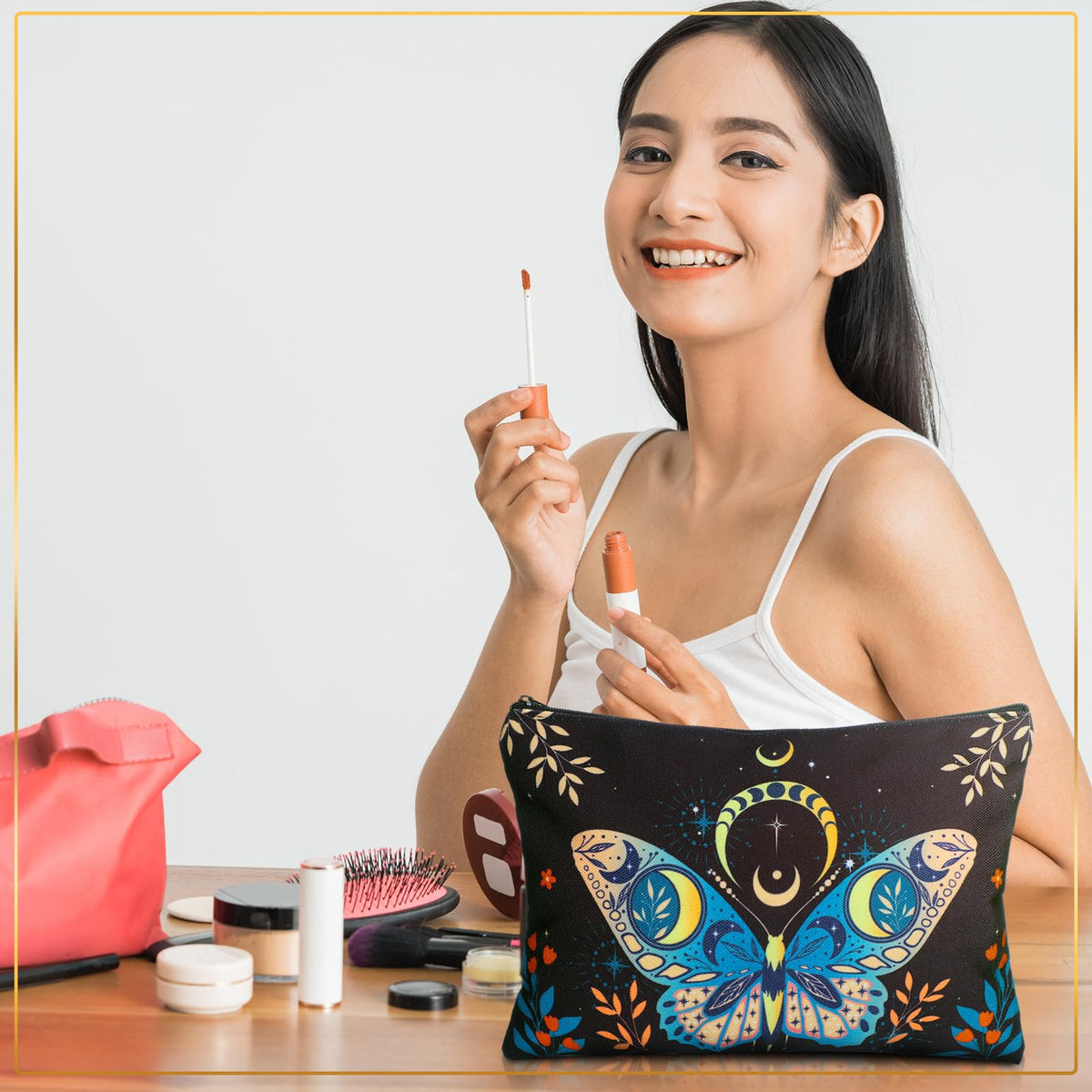 Kajaia canvas makeup bag durable fabric shown in side view for everyday use