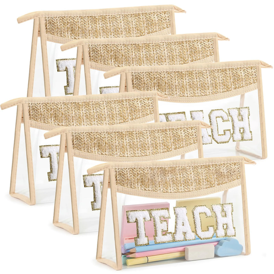 Kajaia Teach cosmetic bag in clear design showing contents for quick access