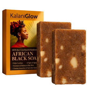 Kalani Glow African Black Soap bar with Moroccan origin for daily cleansing and hydration