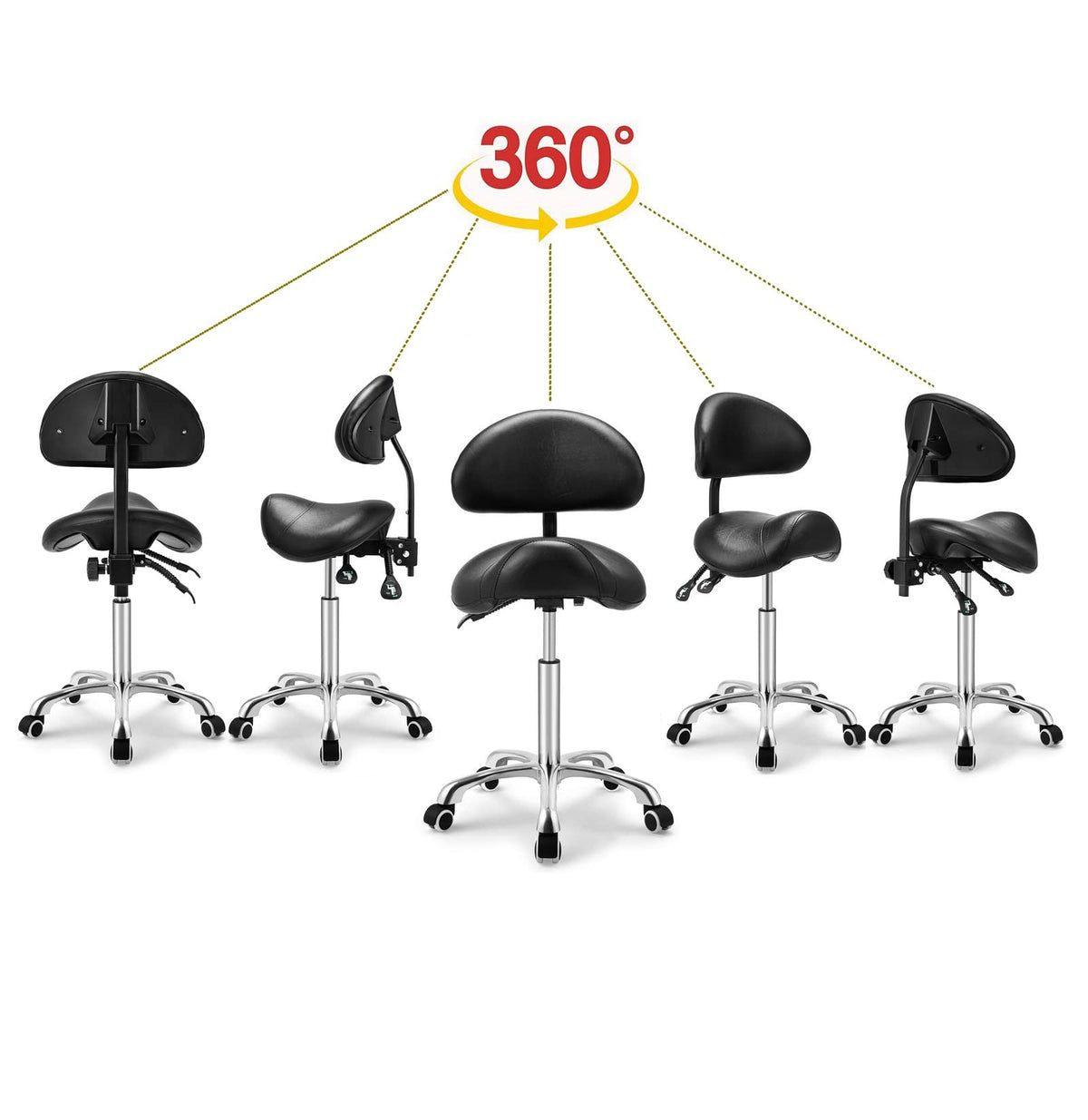 Kaleurrier Saddle Stool chrome base offers stability and smooth movement.