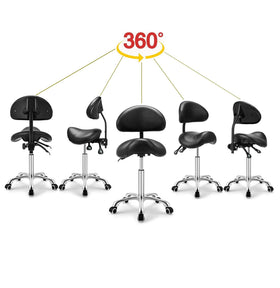 Kaleurrier Saddle Stool chrome base offers stability and smooth movement.