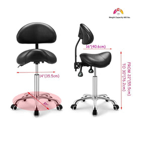 Kaleurrier Saddle Stool gas lift adjusts height from 22 to 30 inches.